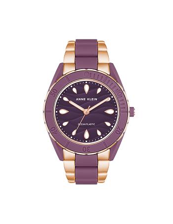 Oceaniczne plastikowe zegarki Anne Klein Considered Solar Recycled Bracelet Różowe Złote Fioletowe | BPLSD13965