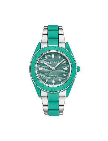 Oceaniczne plastikowe zegarki Anne Klein Considered Solar Recycled Bracelet Zielone Srebrne | TPLPQ67229