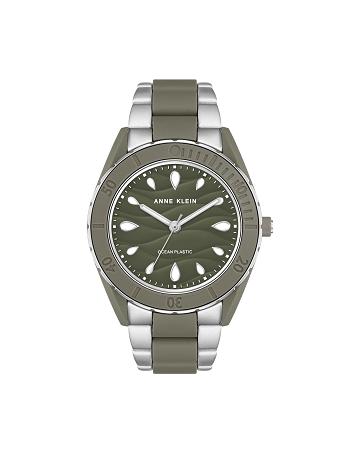 Oceaniczne plastikowe zegarki Anne Klein Considered Solar Recycled Bracelet Srebrne Oliwkowe Zielone | XPLBH65111