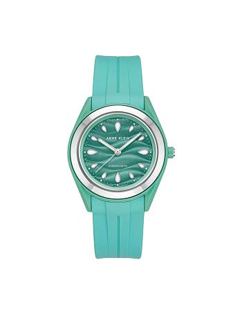 Oceaniczne plastikowe zegarki Anne Klein Considered Solar Recycled Paskiem Zielone Srebrne | XPLGW98297