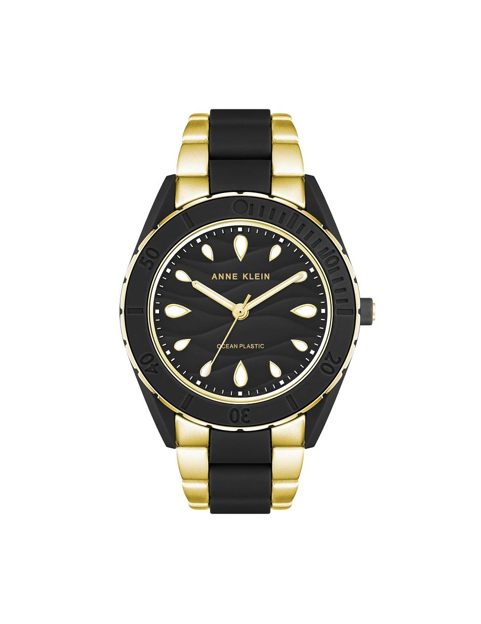 Oceaniczne plastikowe zegarki Anne Klein Considered Solar Recycled Bracelet Złote Czarne | PPLQX34795